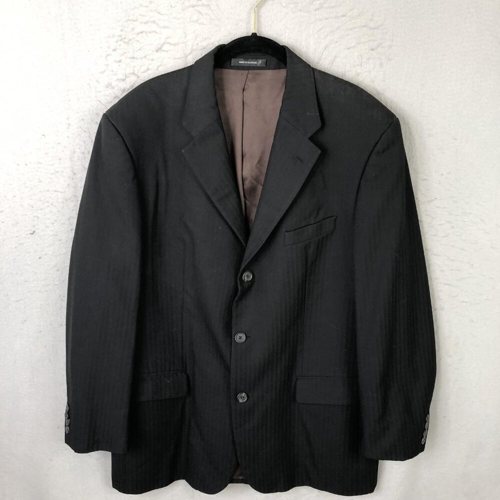 Hugo Boss Blazer Mens 44R Black Pinstripe Wool Suit Jacket Three Button Business